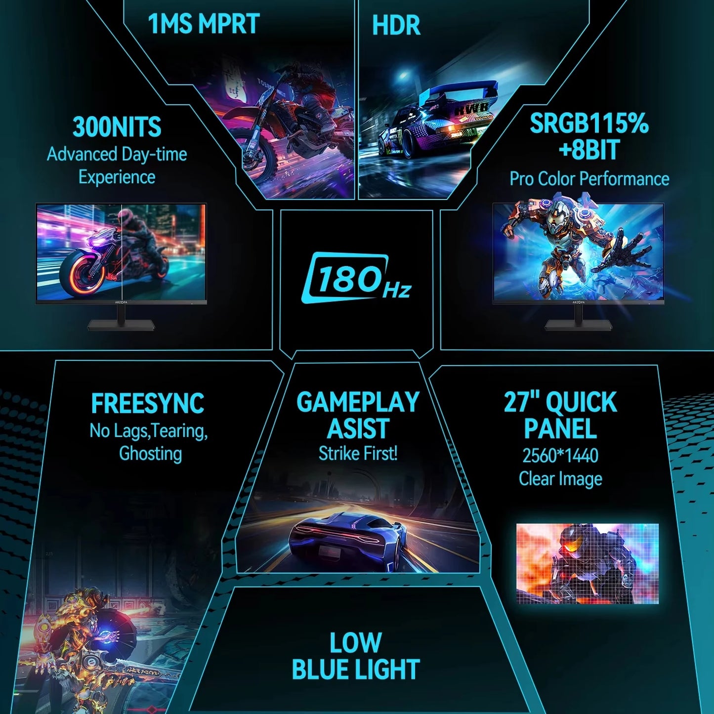 ARZOPA™ 27 inch 180hz gaming monitor QHD